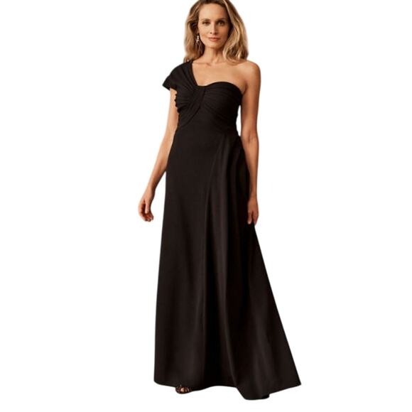 Tadashi Shoji Women's S NWT Black Ayelet One Shoulder Formal Maxi Dress Gown - Picture 1 of 11